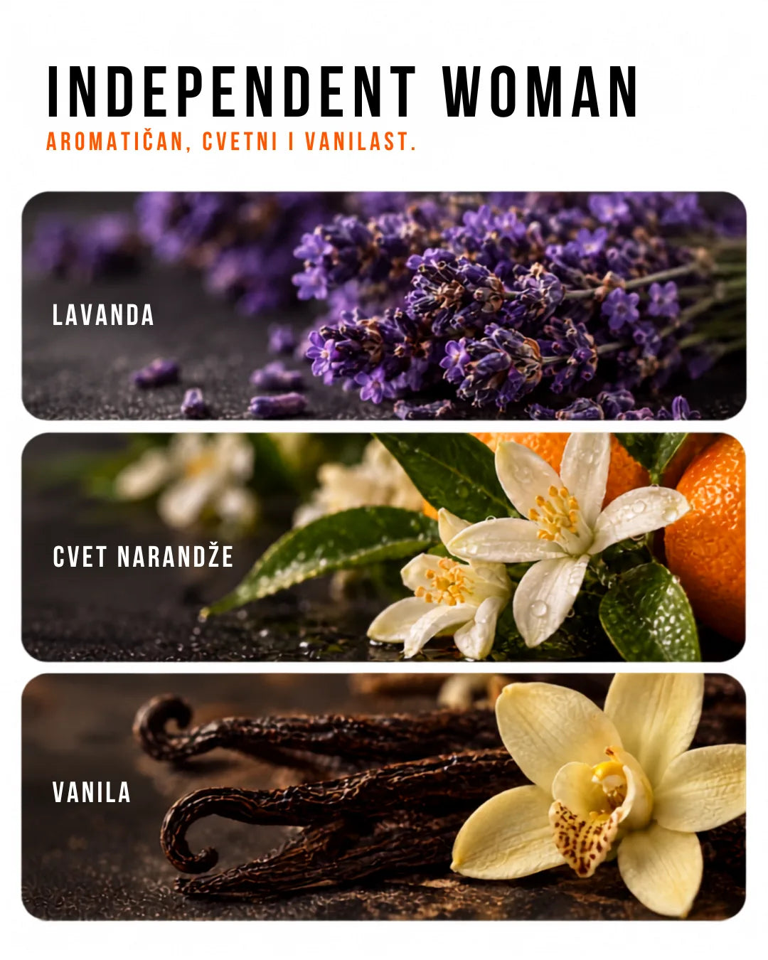 Independent Woman EDGE čvrsti parfem: note lavande, cveta narandže i vanile