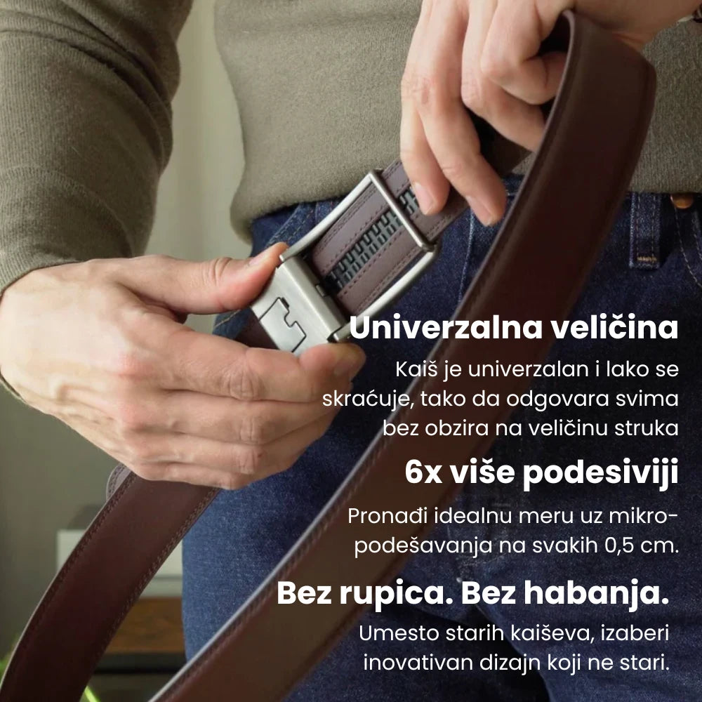 novativni automatski mehanizam bez rupica koji sprečava razvlačenje i cepanje kožnog kaiša