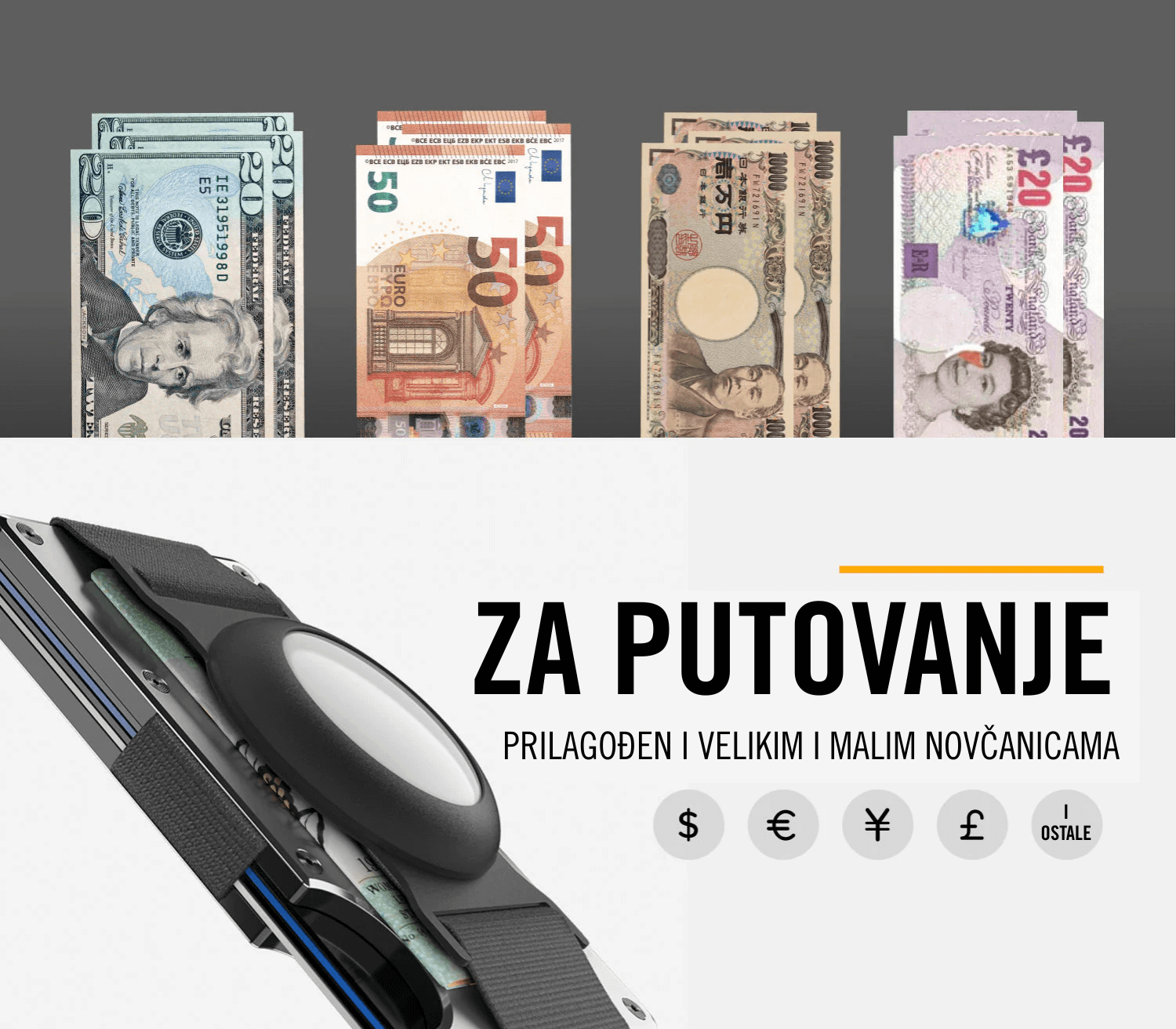Edge novčanik – royal crna boja, prikaz sa keš novcem