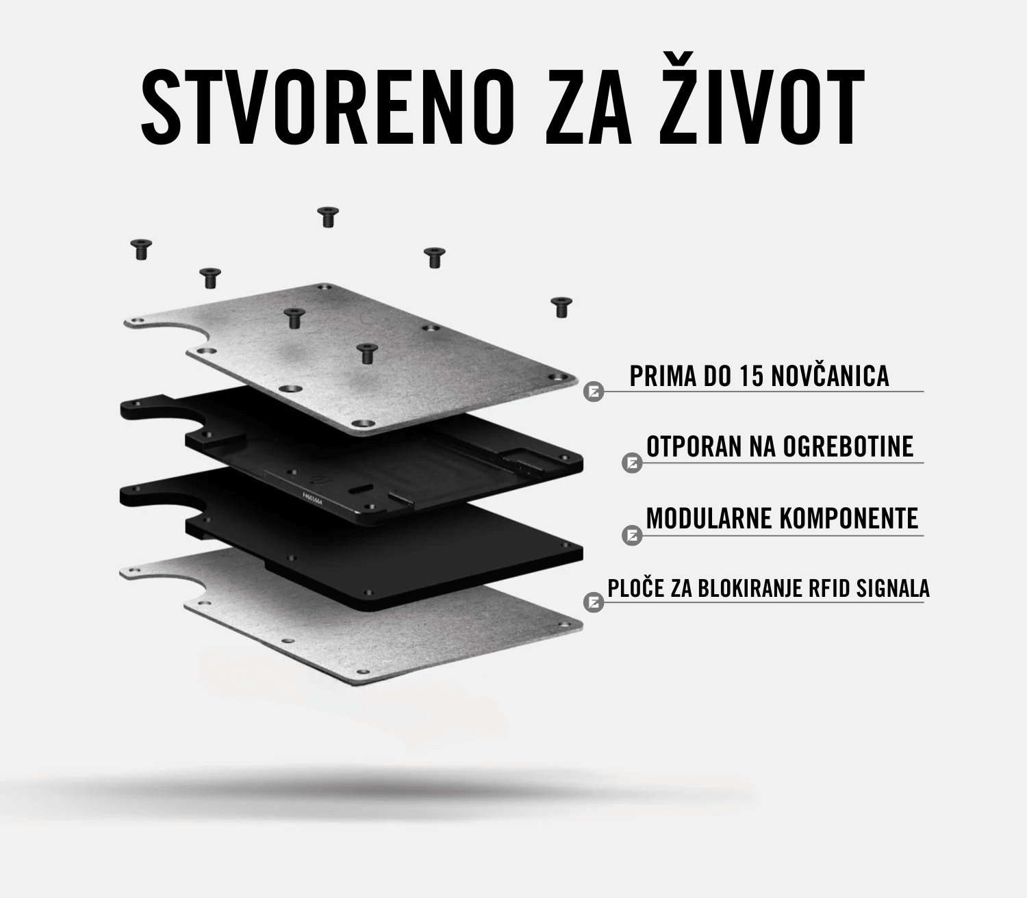 Royal crna Edge novčanik – detalj materijala i šrafova