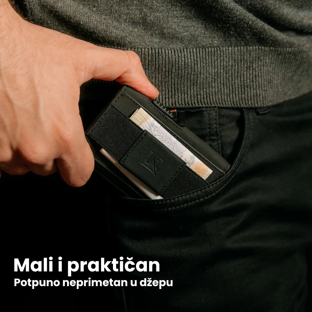 Izuzetno tanak profil crnog Edge Click Classic novčanika koji ne pravi gužvu u džepu.