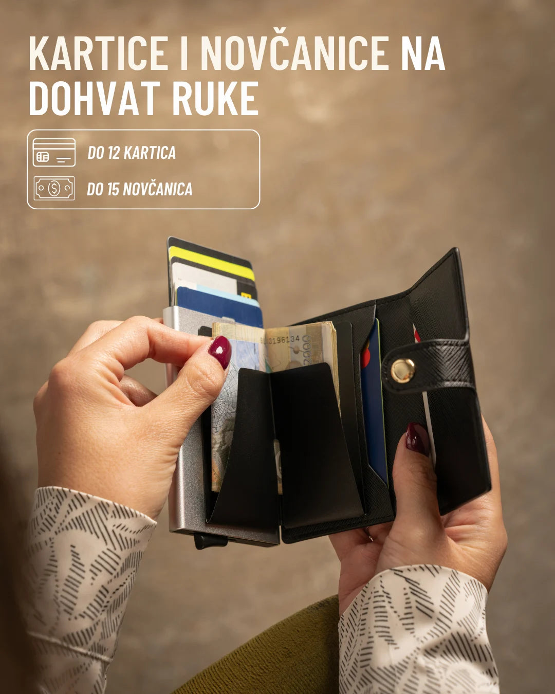 Kartice i novčanice na dohvat ruke u crnom EDGE Click Lady novčaniku