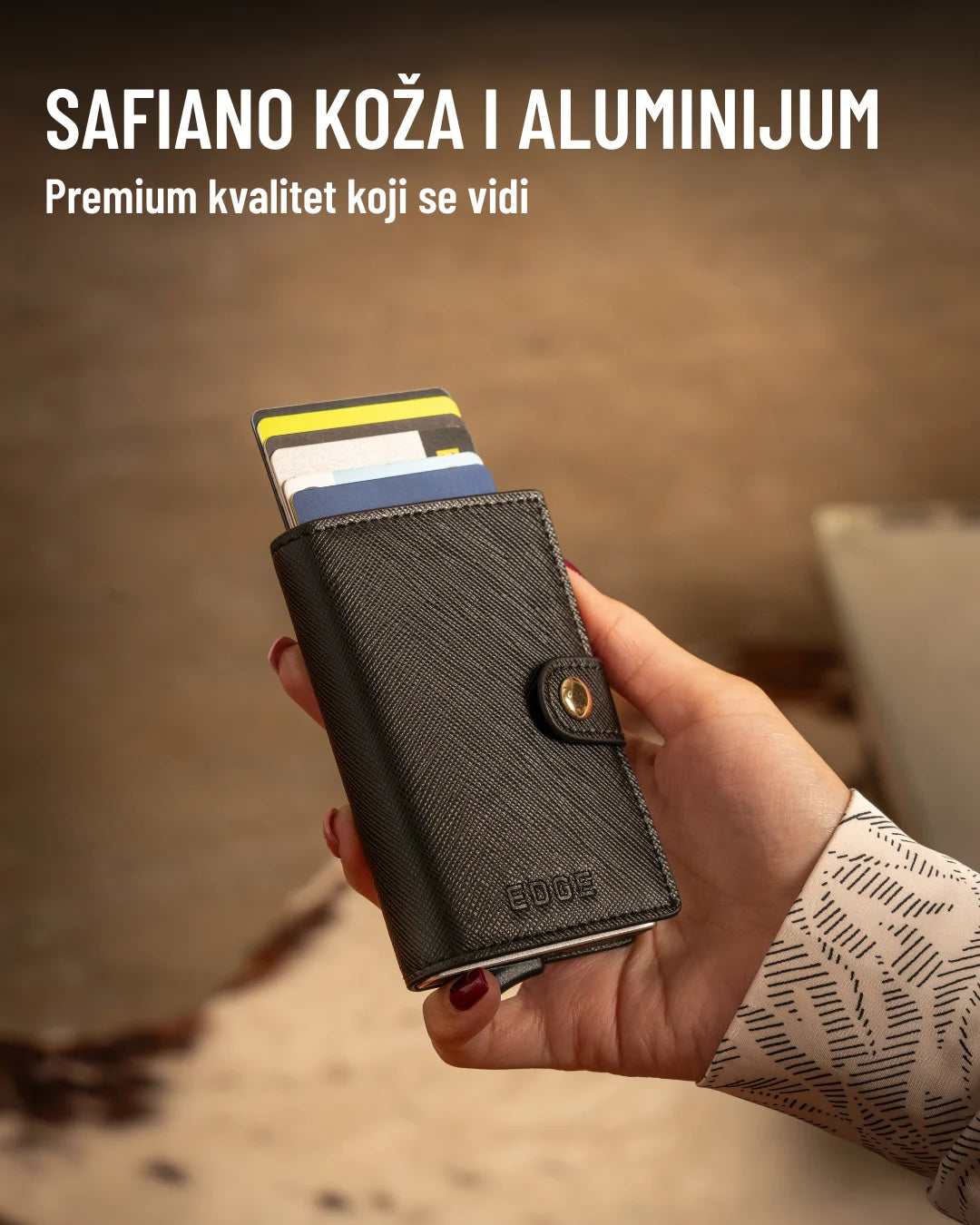 Safijano koža i aluminijum: crni EDGE Click Lady, premium kvalitet koji se vidi