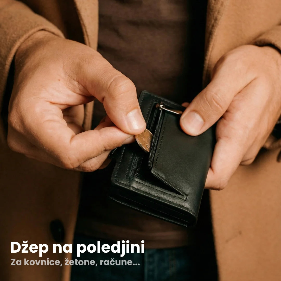 Praktičan spoljni džep sa rajsferšlusom namenjen za sigurno čuvanje kovanica, ključeva ili žetona.