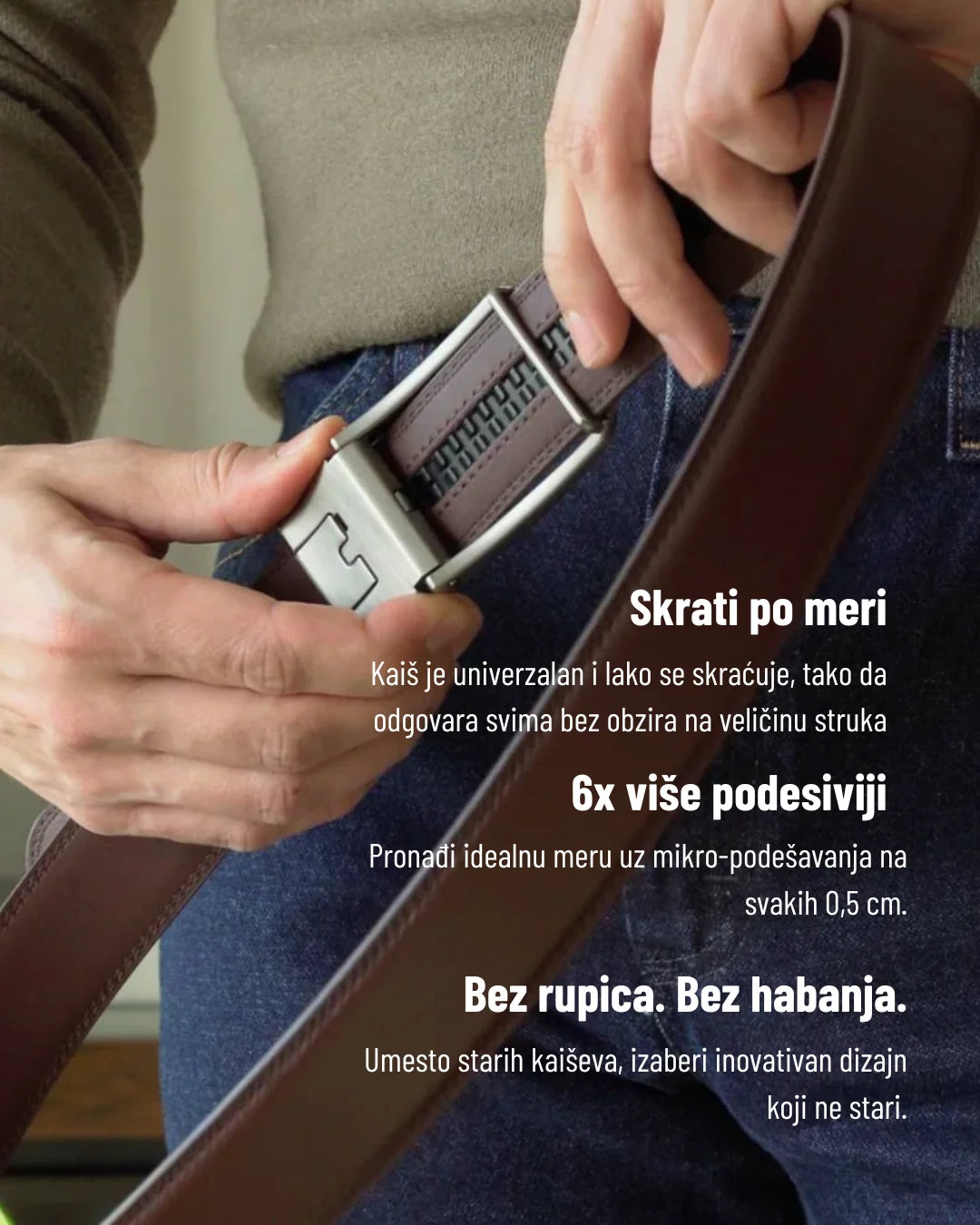 MUŠKI KOŽNI KAIŠ BEZ RUPA CRNI